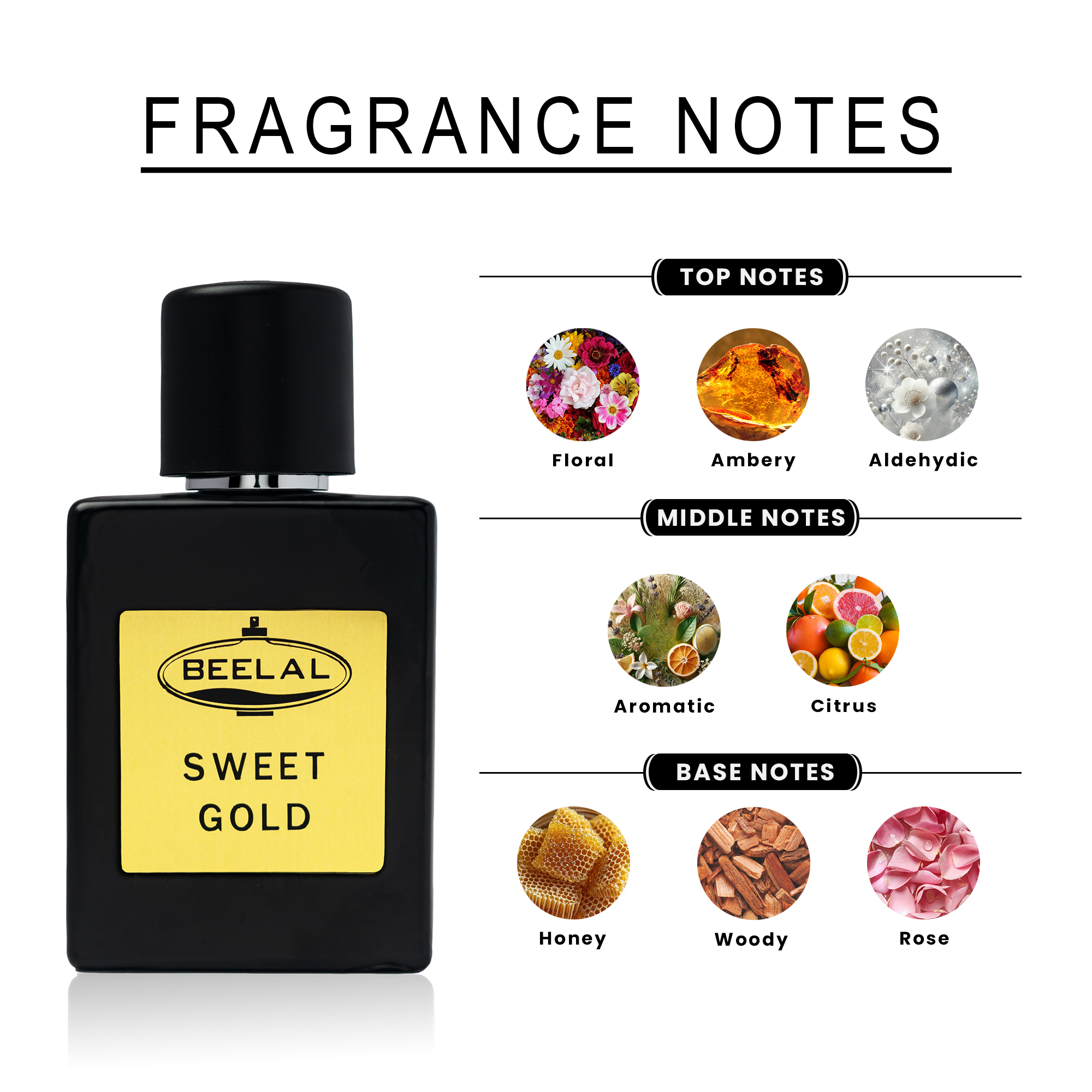 BEELAL PERFUMES SWEET GOLD Perfume | Long Lasting Fragrance For Man & Women Arabic Floral, Ambery, Aromatic Scent, Spicy, Floral, Honey & Woody Notes | Extrait De Parfum, | Ideal Gift for Him & Her | 50ML Alcohol Free