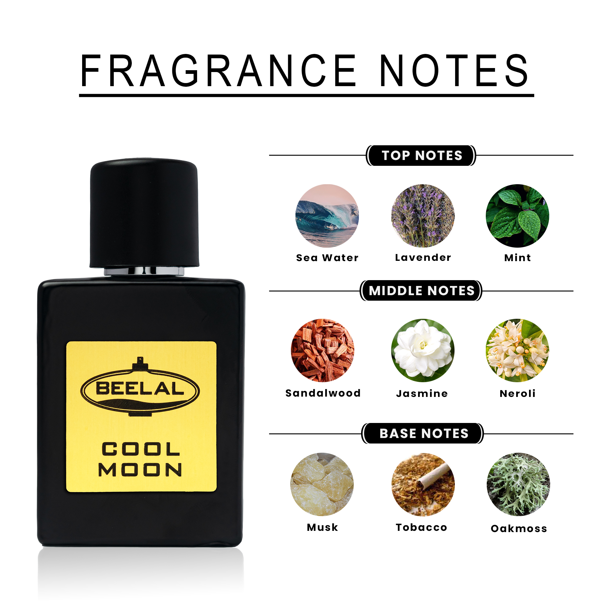 BEELAL COOL MOON Perfume for Men & Women | Long Lasting Extrait De parfum with Sea water ,Lavender ,Sandalwood, jasmine, Musk & Tobacco  Notes | Ideal Gift for Him & Her | 50ML