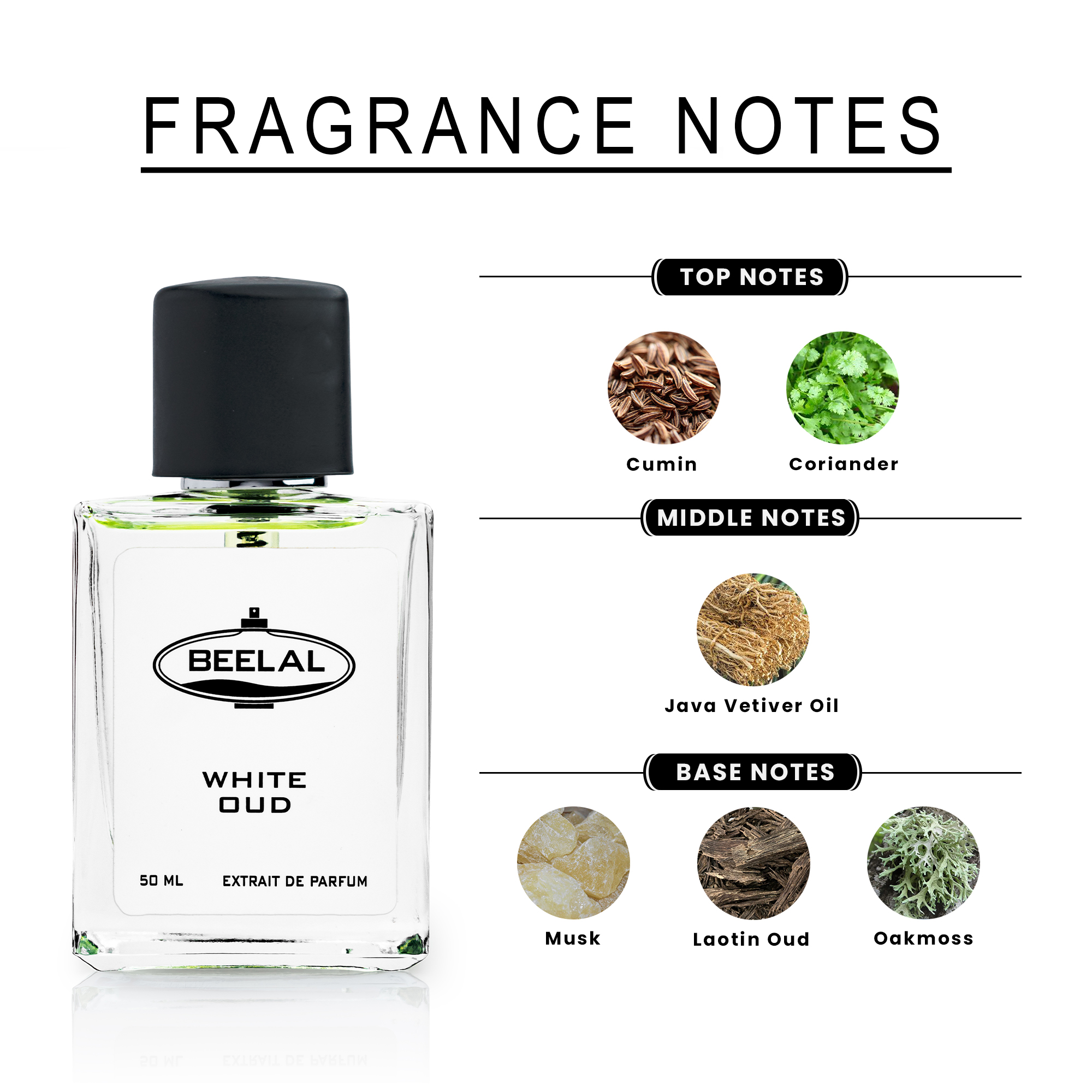 BEELAL PERFUMES White Oud Perfume Strong Masculine Woody Oudh Fragrance For Men | Long Lasting Extrait De Parfum | A Blend of Delicate Oudh & Fresh Florals | 50ML Alcohol Free